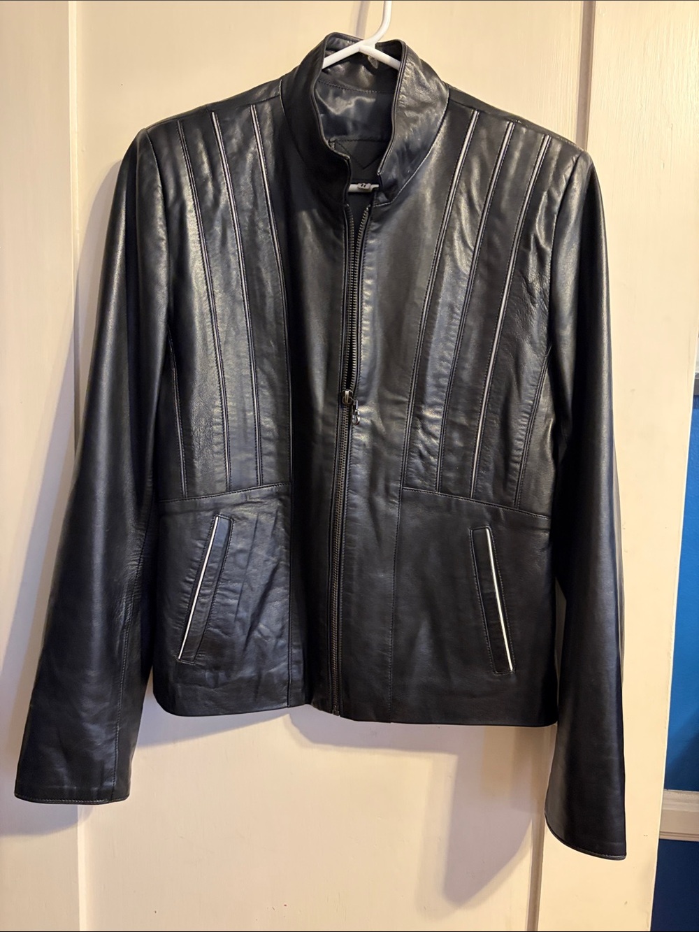 Salvatore Ferragamo panel-stitched black leather jacket